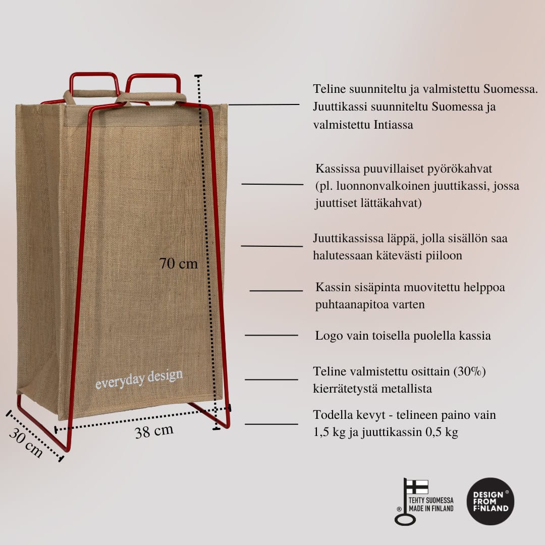 TURKU XL -kierrätysteline punainen ja XL-kassi