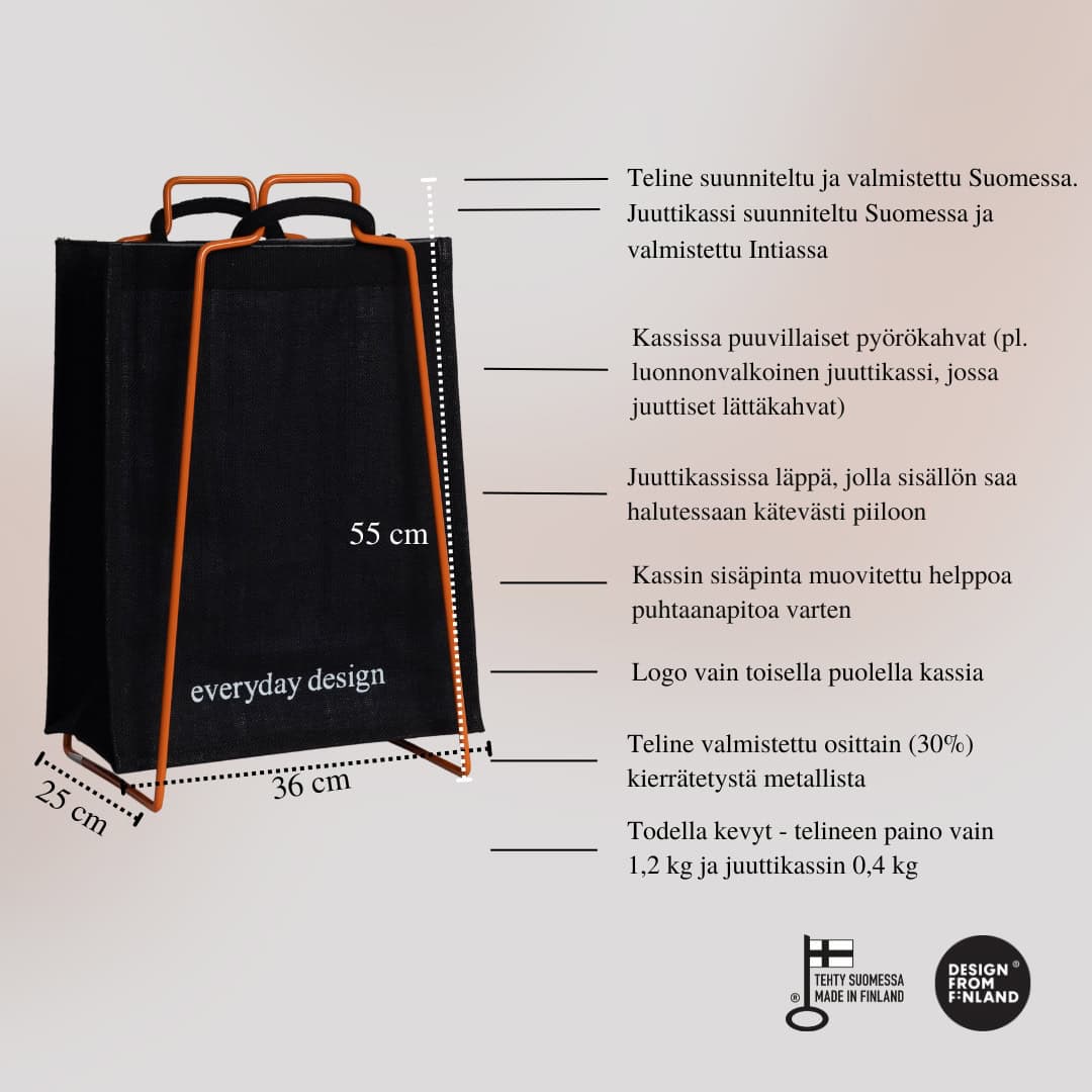 HELSINKI-kassiteline oranssi ja juuttikassi