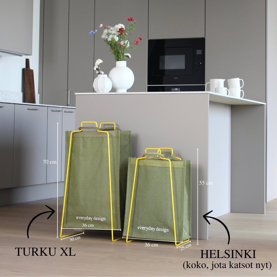 HELSINKI-kassiteline keltainen ja juuttikassi