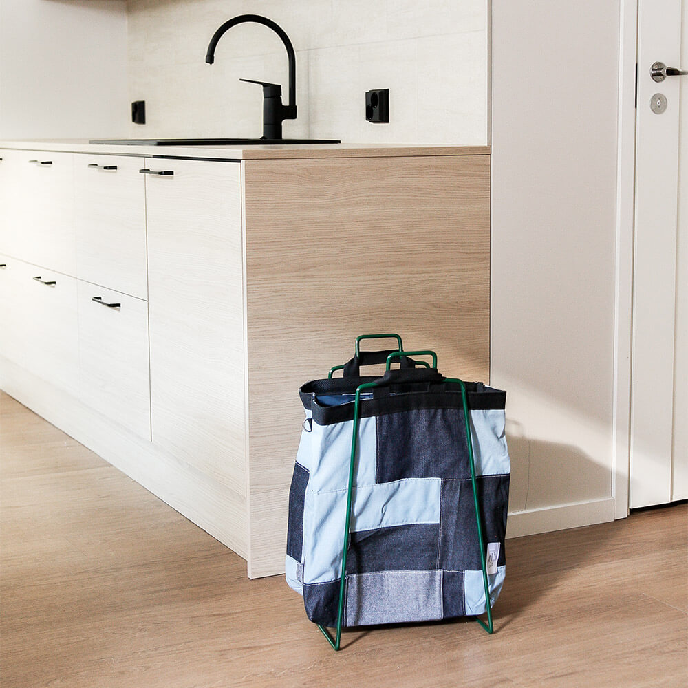 HELSINKI-kassiteline vihreä ja farkkukassi