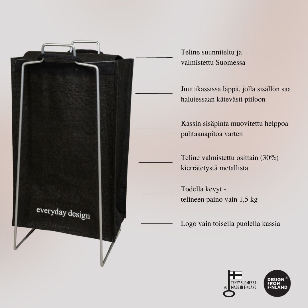TURKU XL -kierrätysteline hopea ja XL-kassi