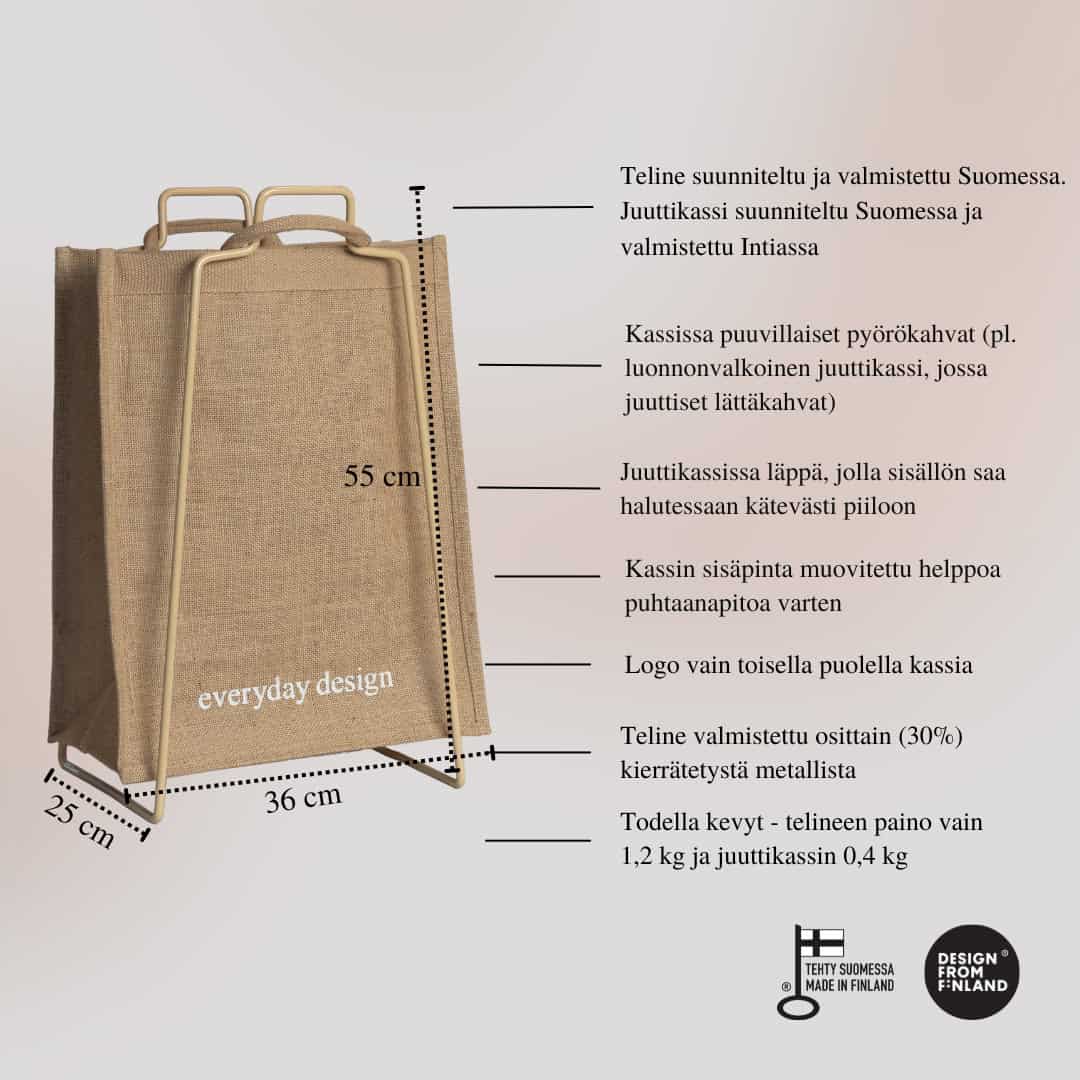 HELSINKI-kassiteline beige ja juuttikassi