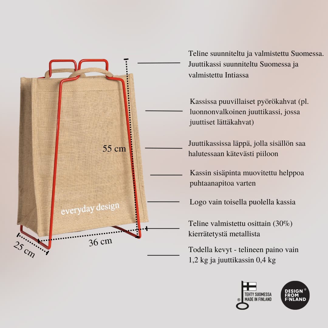 HELSINKI-kassiteline punainen ja juuttikassi