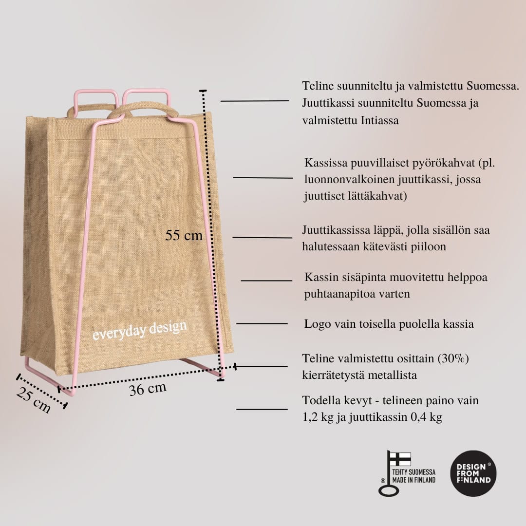 HELSINKI-kassiteline vaaleanpunainen ja juuttikassi