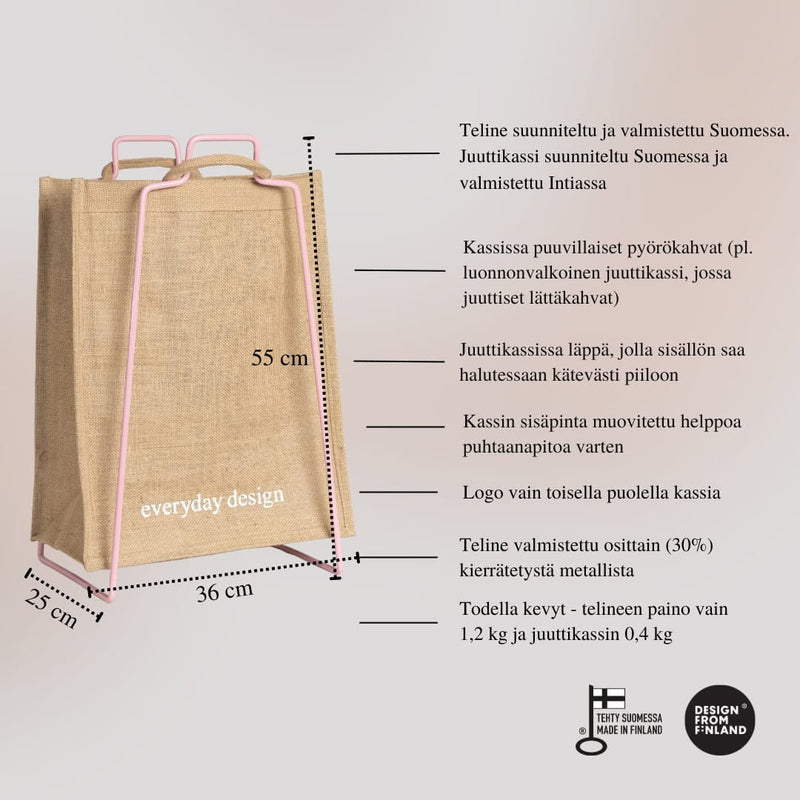 HELSINKI-kassiteline vaaleanpunainen ja juuttikassi