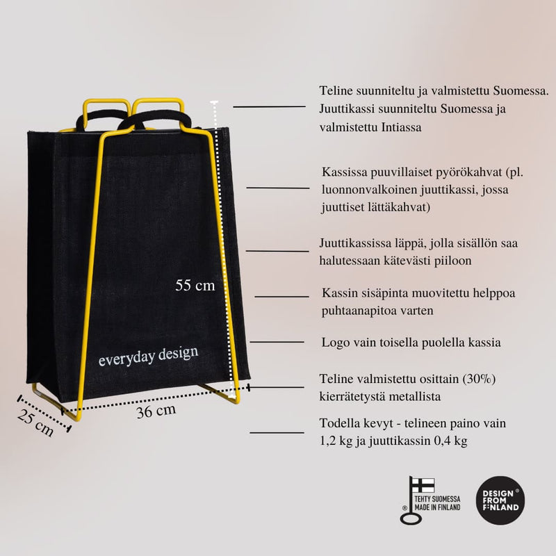 HELSINKI-kassiteline keltainen ja juuttikassi