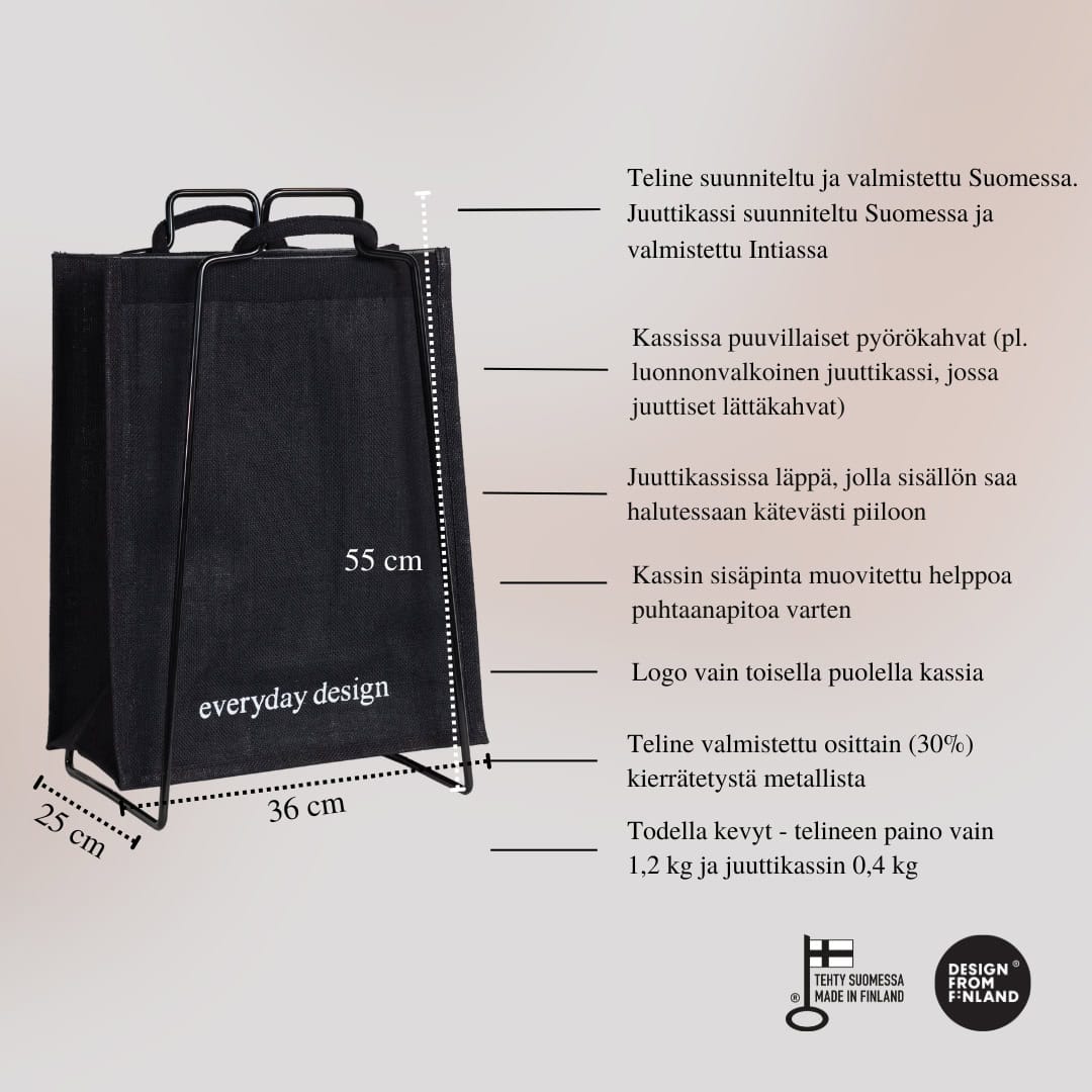 HELSINKI-kassiteline musta ja juuttikassi