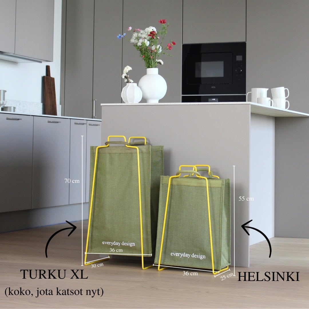 TURKU XL -kierrätysteline keltainen ja XL-kassi