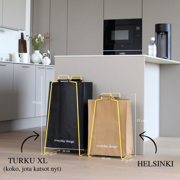 TURKU XL -kierrätysteline keltainen ja pestävä paperikassi