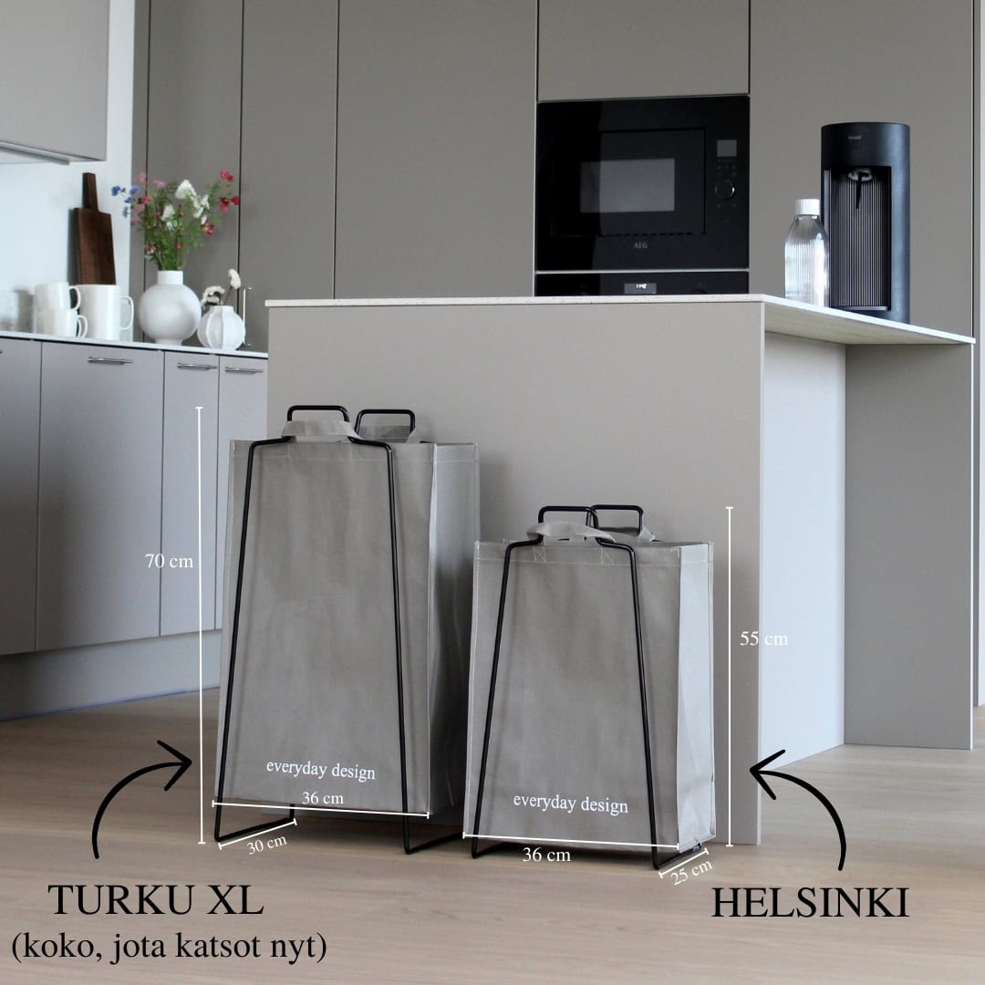 TURKU XL -kierrätysteline musta ja pestävä paperikassi