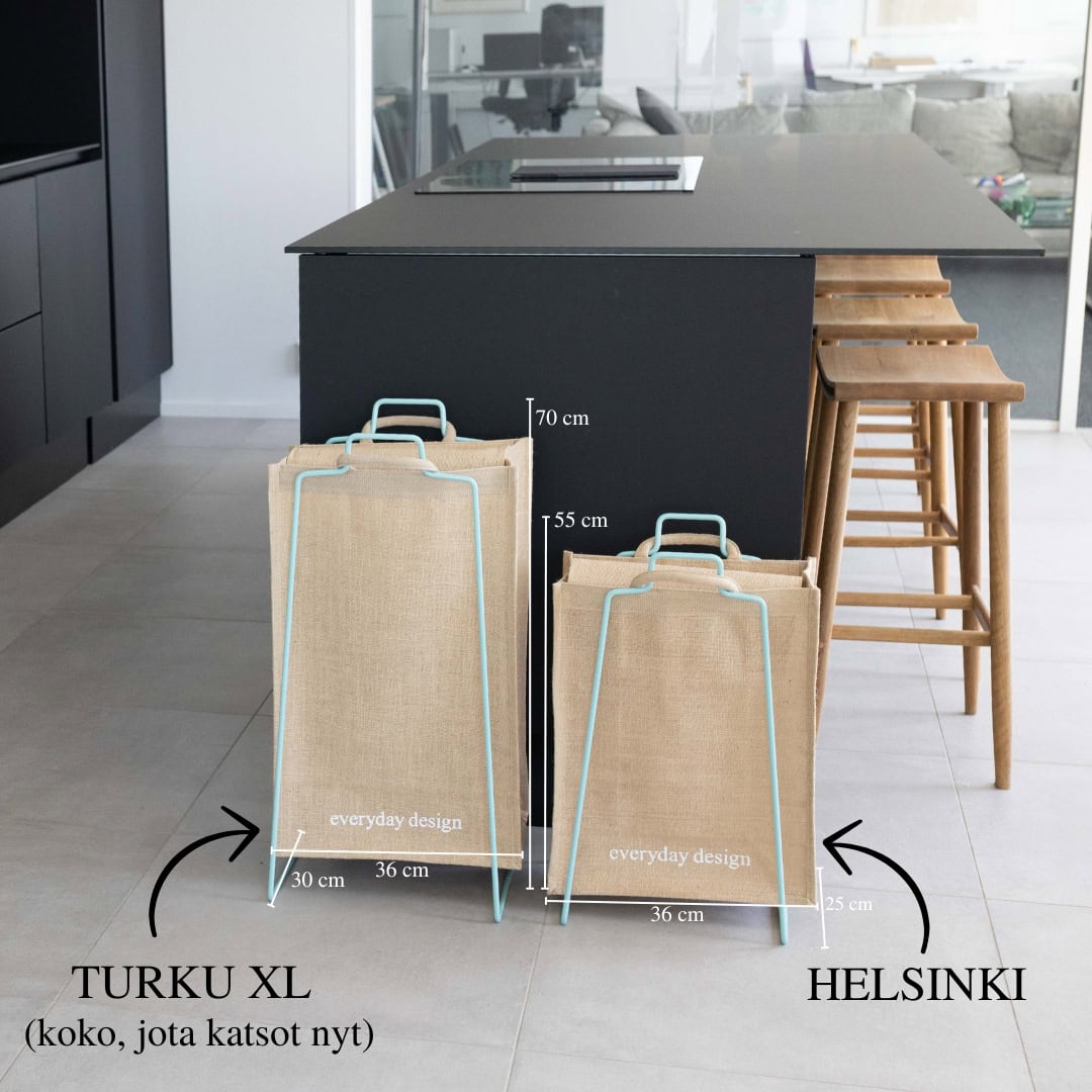 TURKU XL -kierrätysteline turkoosi ja XL-kassi