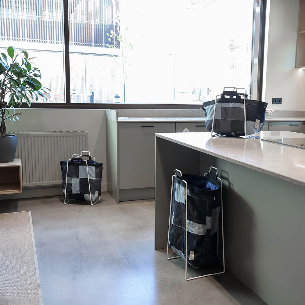 TURKU XL -kierrätysteline valkoinen ja farkkukassi