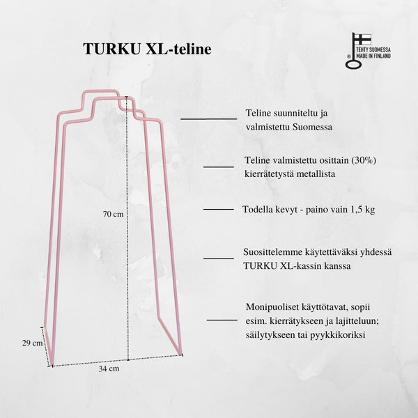 TURKU XL -kierrätysteline vaaleanpunainen