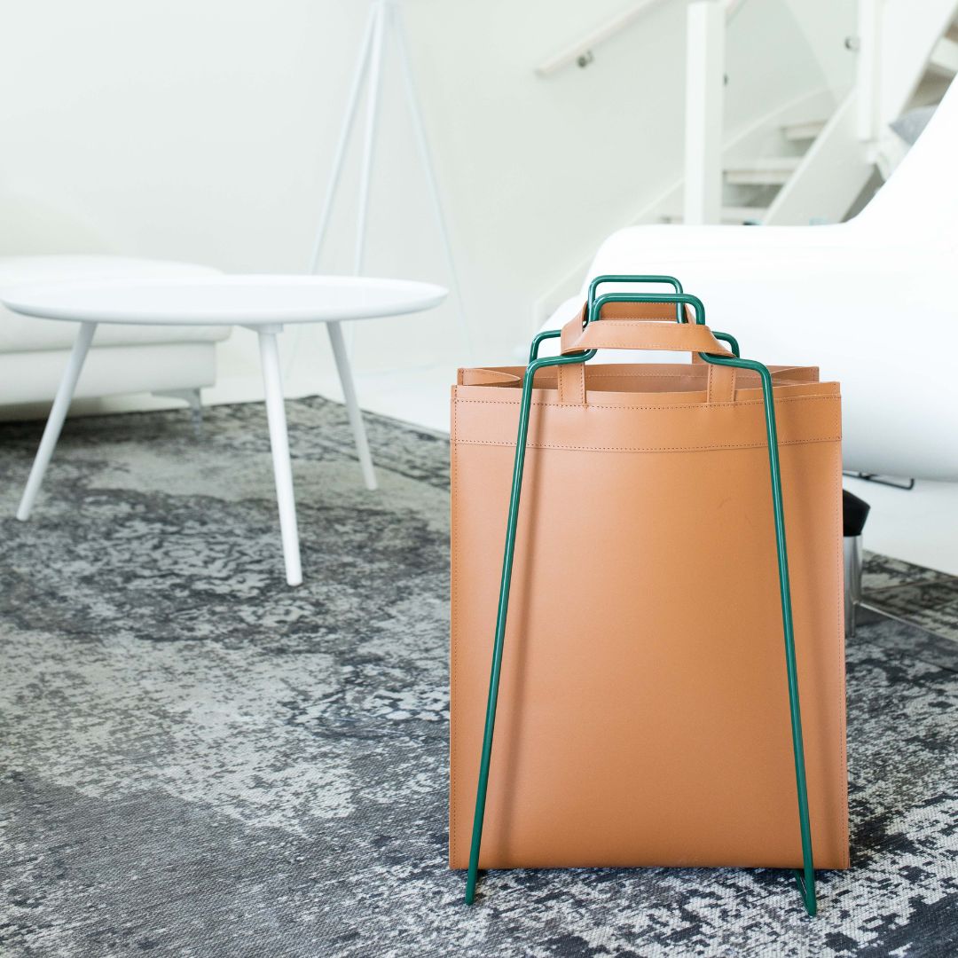 HELSINKI-kassiteline vihreä ja VAASA-kuitunahkakassi ruskea